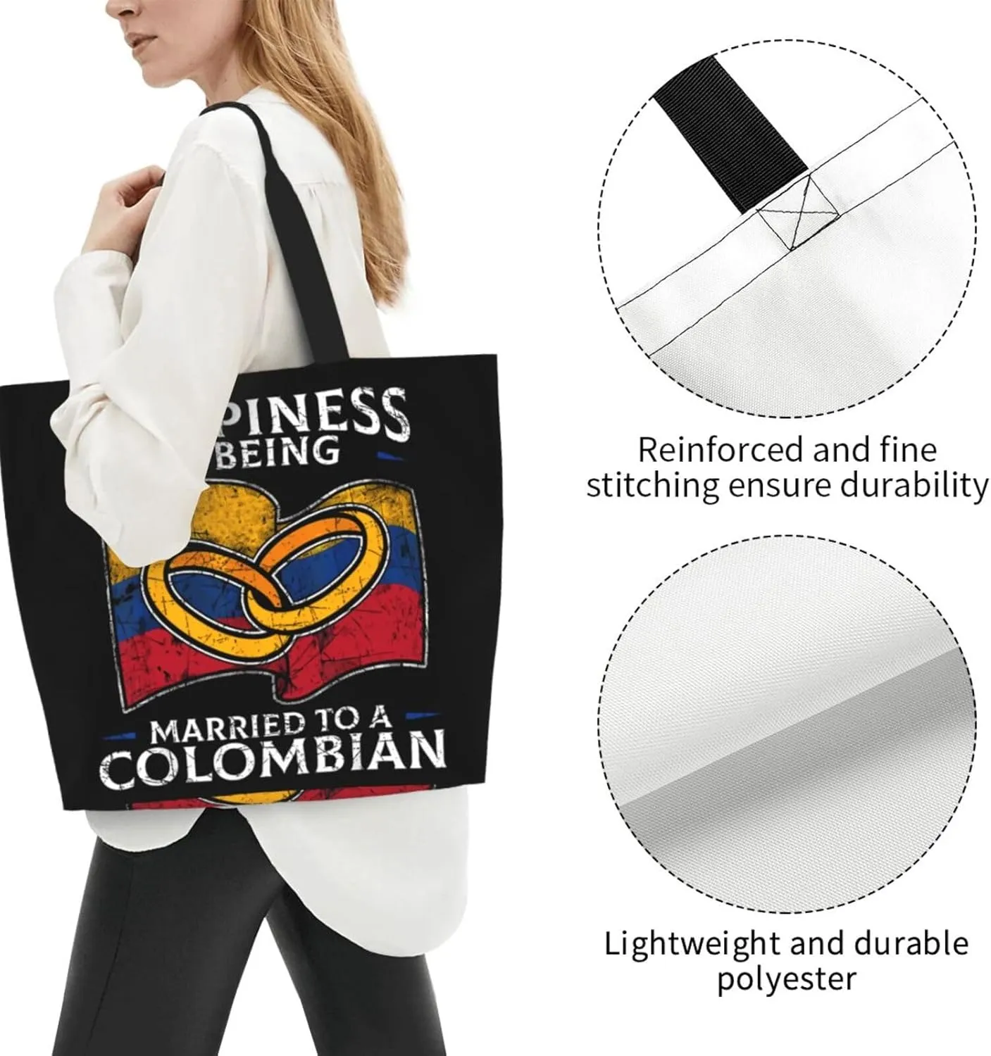 Marriage Colombian Married Flag Women's Tote Bag Large Capacity Single Shoulder Bags Handbag for Shopping Work