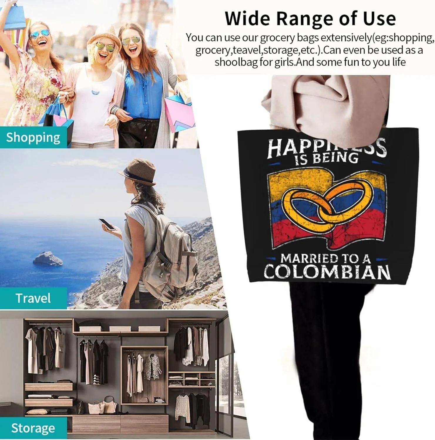 Marriage Colombian Married Flag Women's Tote Bag Large Capacity Single Shoulder Bags Handbag for Shopping Work