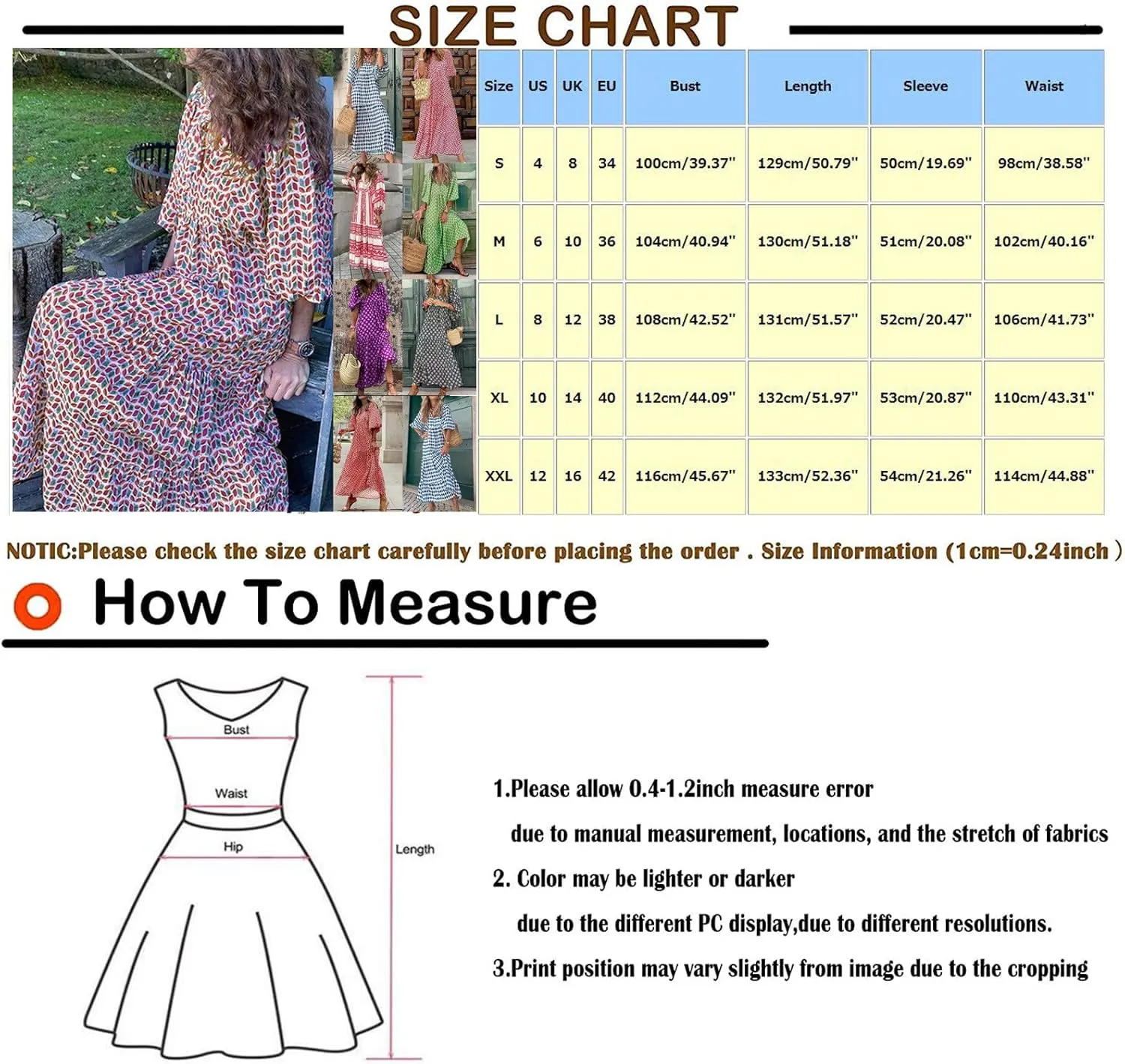 Maxi Dresses for Women 2025 Puff Half Sleeve Summer Midi Dresses Loose V Neck Flowy Geometric Floral Boho Beach Dress