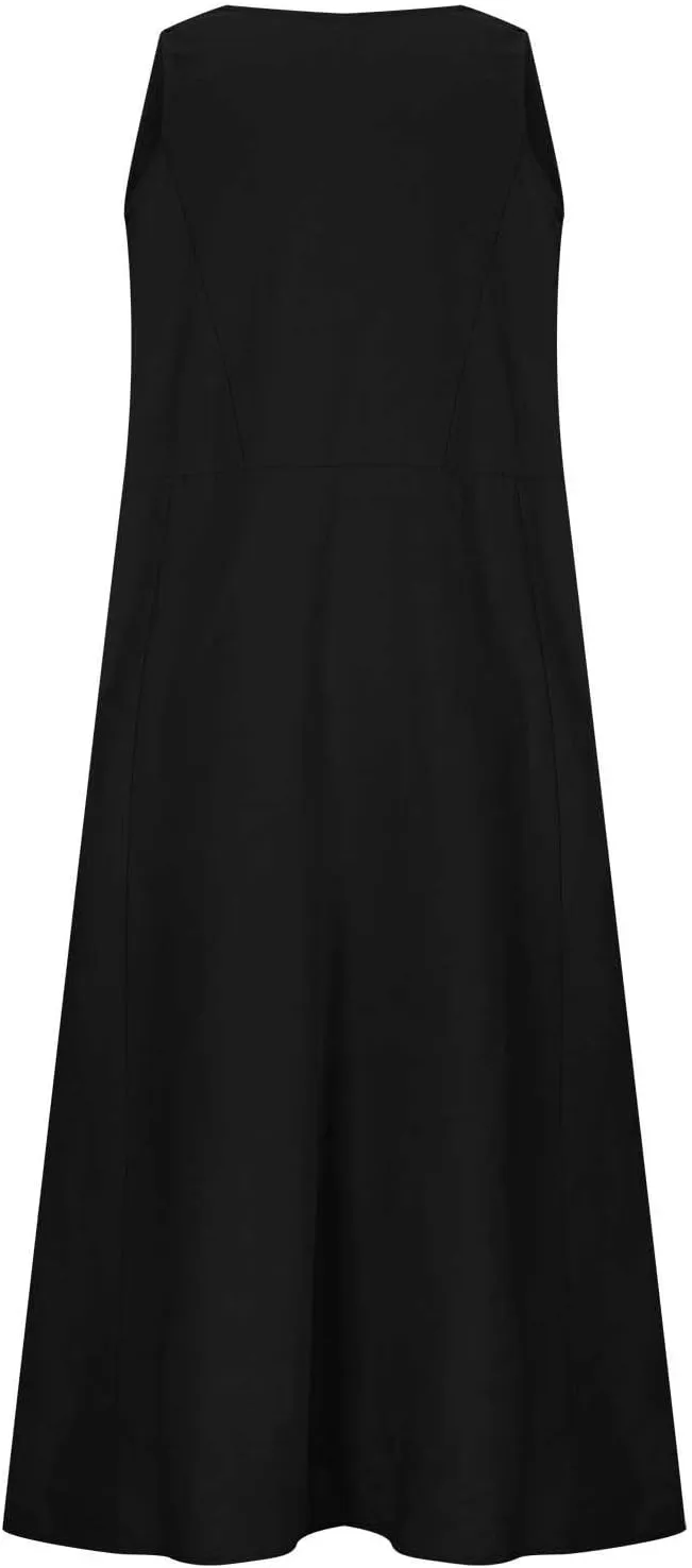Maxi Dresses for Women 2025 Sleeveless Cotton Linen Summer Dress with Pockets Boho Beach Vacation Sundress