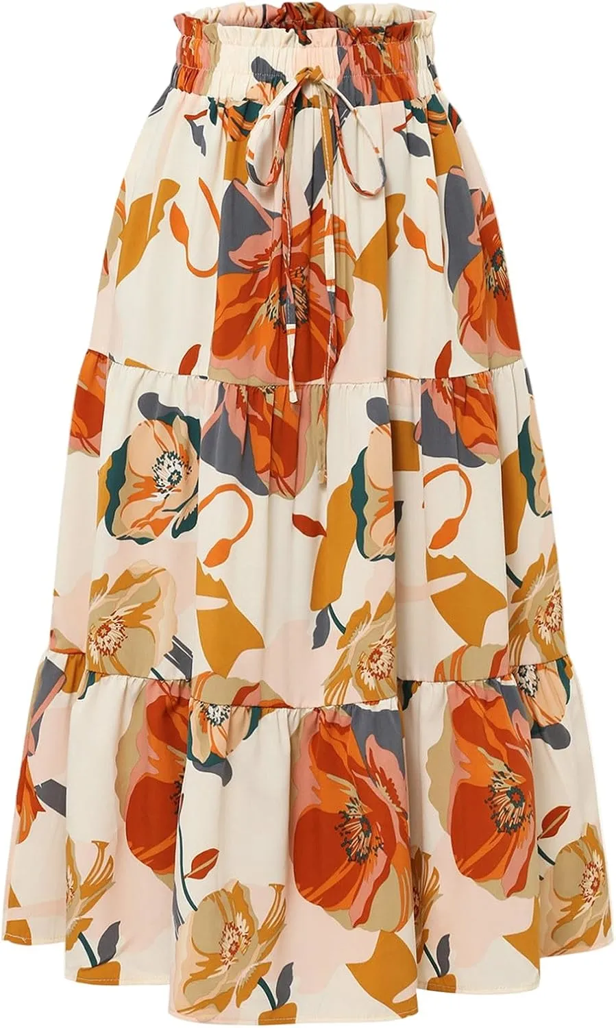 Maxi Skirts for Women 2025 Summer Elastic High Waisted Tiered Floral Skirts Beach Boho A-Line Flowy Swing Long Skirts