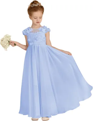 MCieloLuna Chiffon Applique Flower Girl Dresses for Wedding White A-Line Cap Sleeve Formal Bridesmaid Brithday Party Gowns