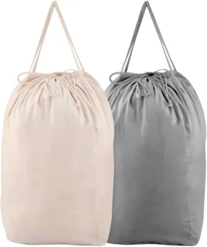 MCleanPin Washable Laundry Bags with Handles,140L Dirty Clothes Storage for College Dorm or Travel, Laundry Liner Fit Most Laundry Hamper or Basket,2 Pack (Beige & Grey)