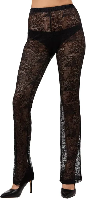 MeMoi Women's Sheer Floral Lace Slightly Flared Legging