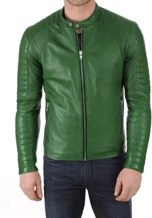 Mens Leather Jacket Motorcycle Quilted Bomber Biker Genuine Lambskin Outerwear MC 03