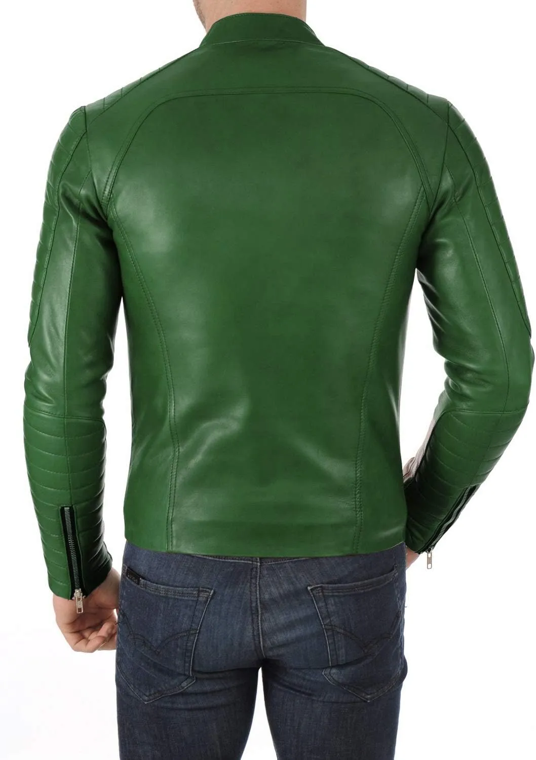 Mens Leather Jacket Motorcycle Quilted Bomber Biker Genuine Lambskin Outerwear MC 03