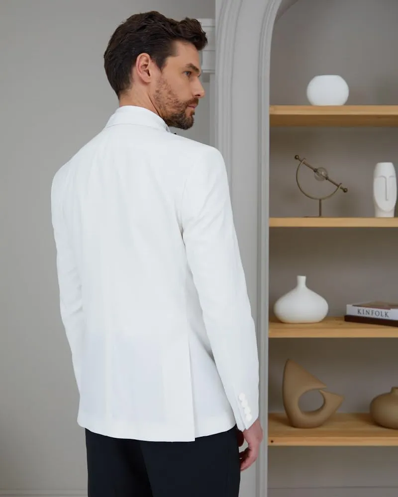 Men's Stylish Blazer Slim Fit White with Black Contrast Collar Slim Fit One Button