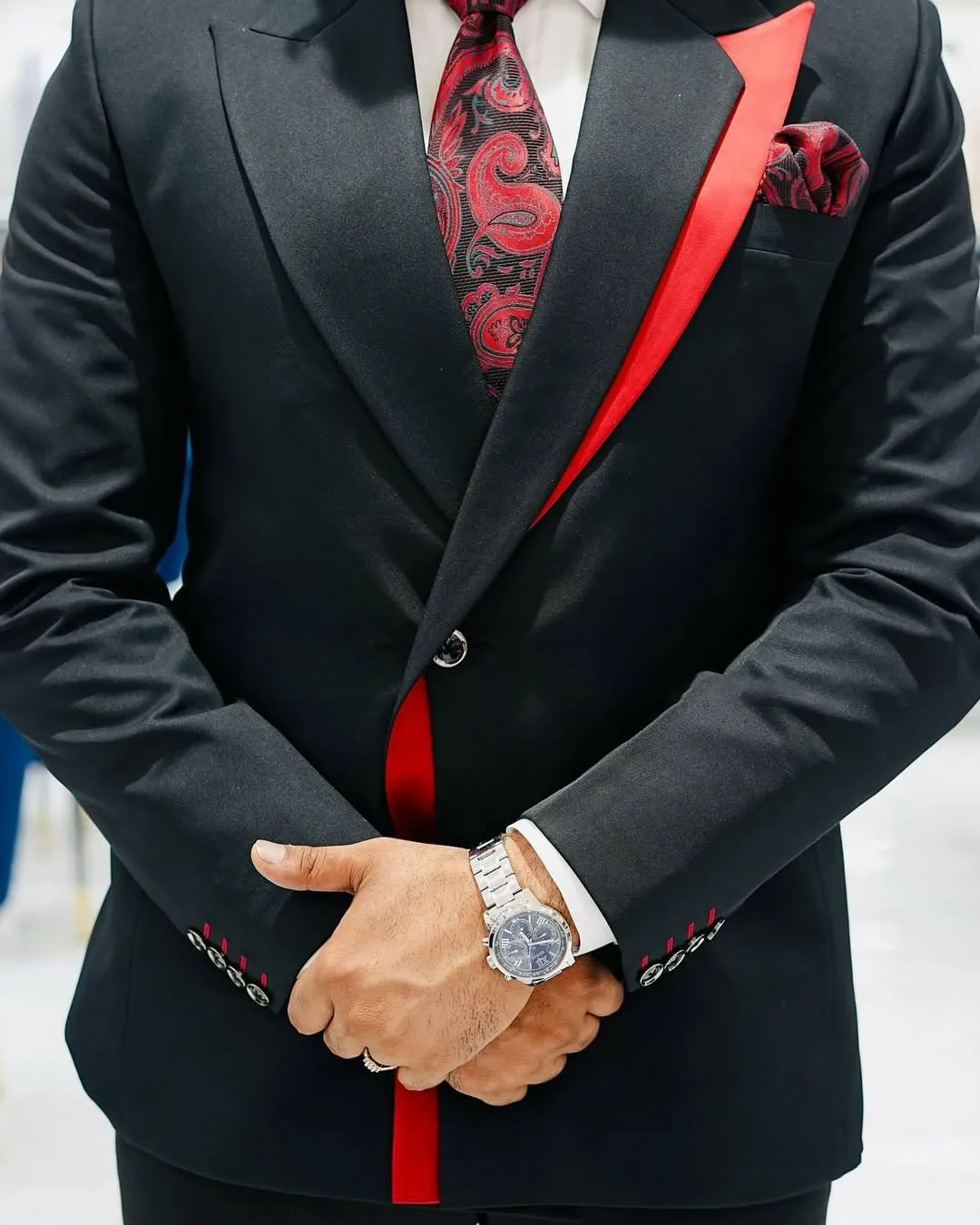 Men's Stylish Blazer Slim Fit White with Black Contrast Collar Slim Fit One Button