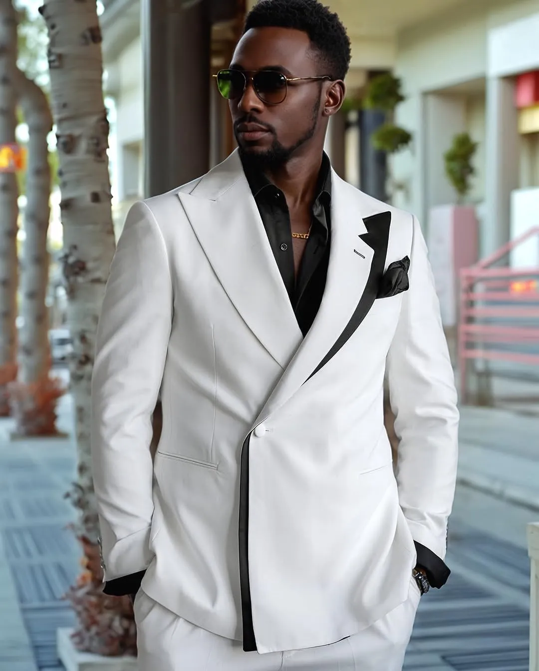 Men's Stylish Blazer Slim Fit White with Black Contrast Collar Slim Fit One Button