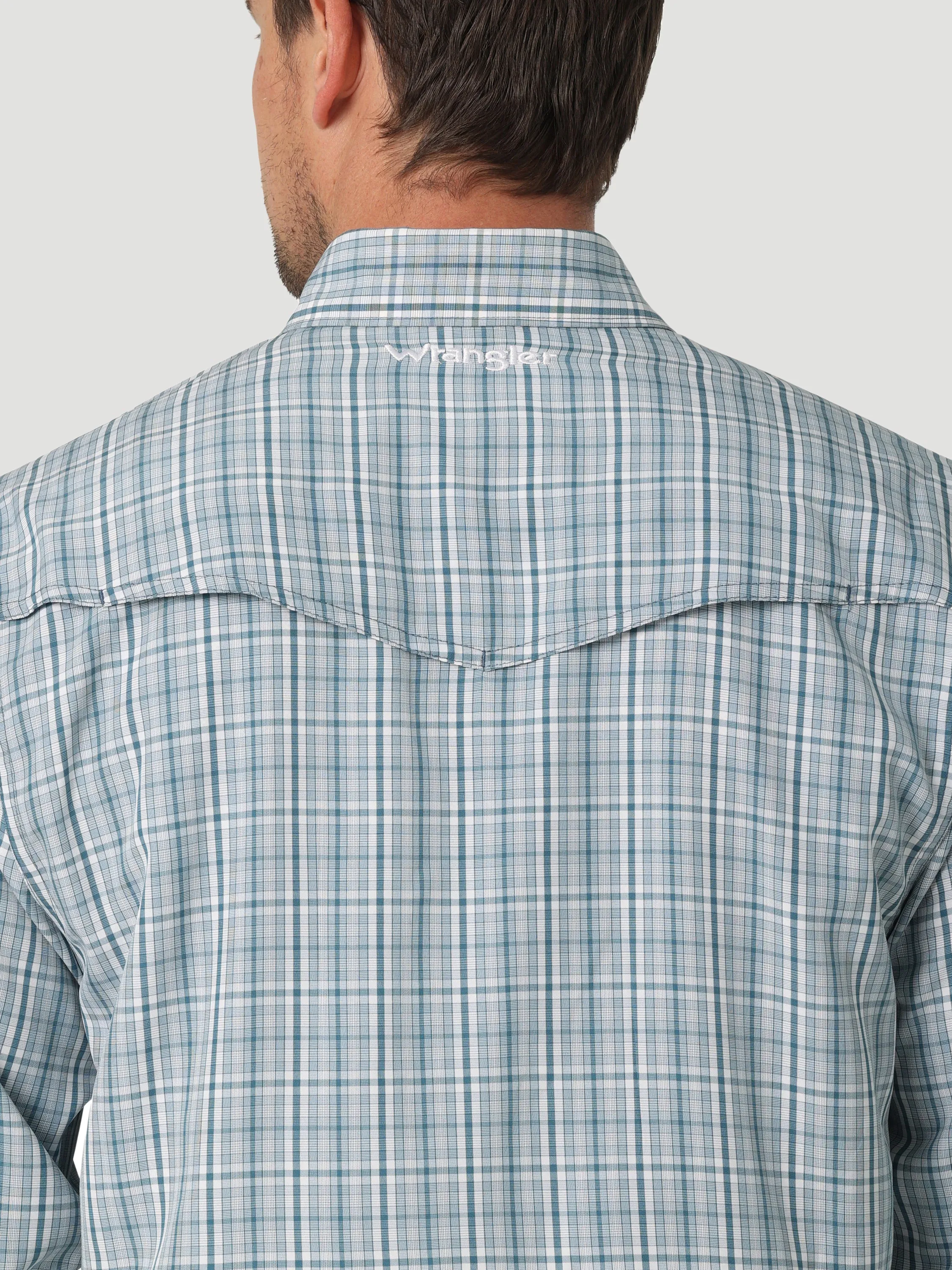 Men's Wrangler Teal Plaid Performance Snap Western Shirt