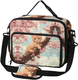 Meow Cat Cherries Tree Large Insulated Lunch Bag Reusable Lunch Cooler Bags Tote for Work Picnic Outdoor