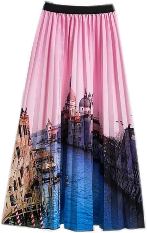 Midi Skirts for Women Fashion Casual Mid Length Skirts Boho Flowy Pleated Skirt Fashion Elastic High Waist Skirts