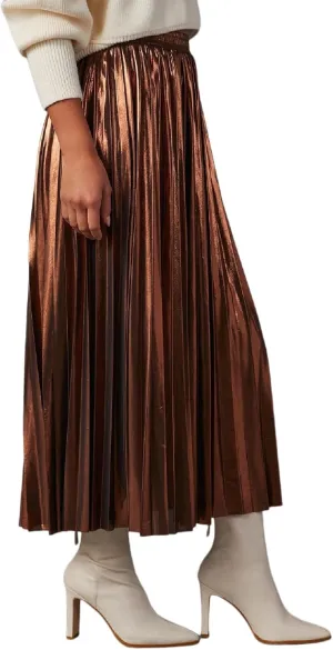 Midi Skirts for Women Hot Stamping Shiny Silver Pleated Skirt High Waist A Line Pleated Skirt Summer Skirts for