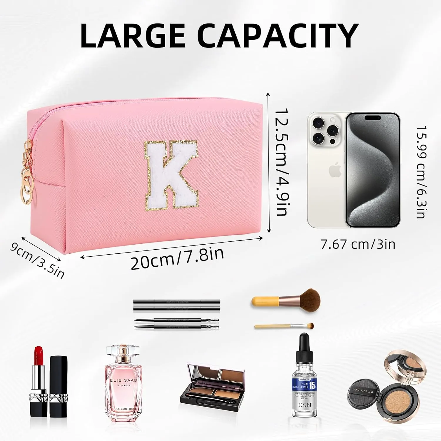 Monogrammed Gift for Women Girls,Preppy Makeup Bag Personalized Initial Cosmetic Bag with Zipper,Cute Makeup Pouch, Waterproof Toiletry Bag,Personalized Gift for GirlBridesmaids