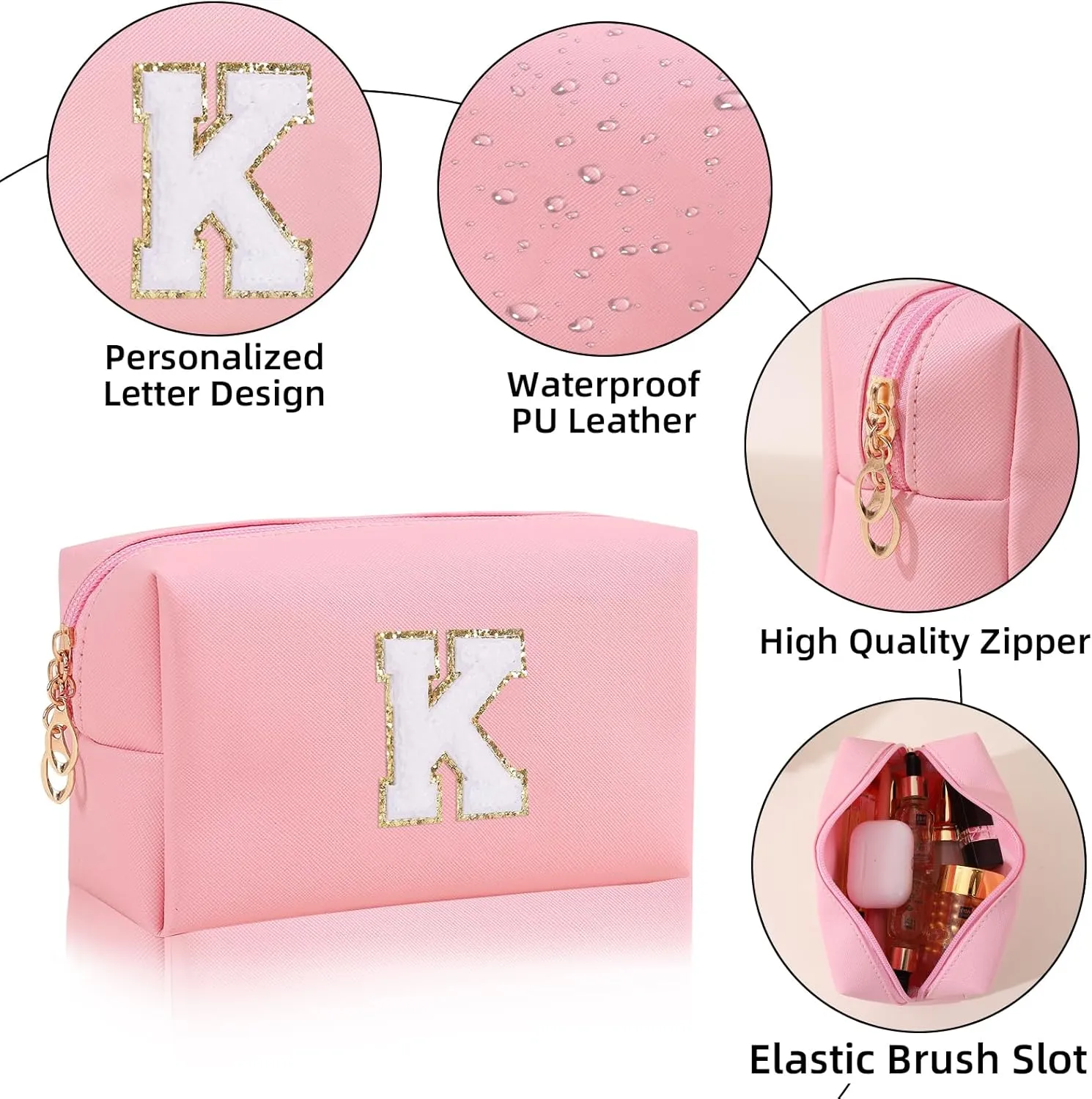 Monogrammed Gift for Women Girls,Preppy Makeup Bag Personalized Initial Cosmetic Bag with Zipper,Cute Makeup Pouch, Waterproof Toiletry Bag,Personalized Gift for GirlBridesmaids