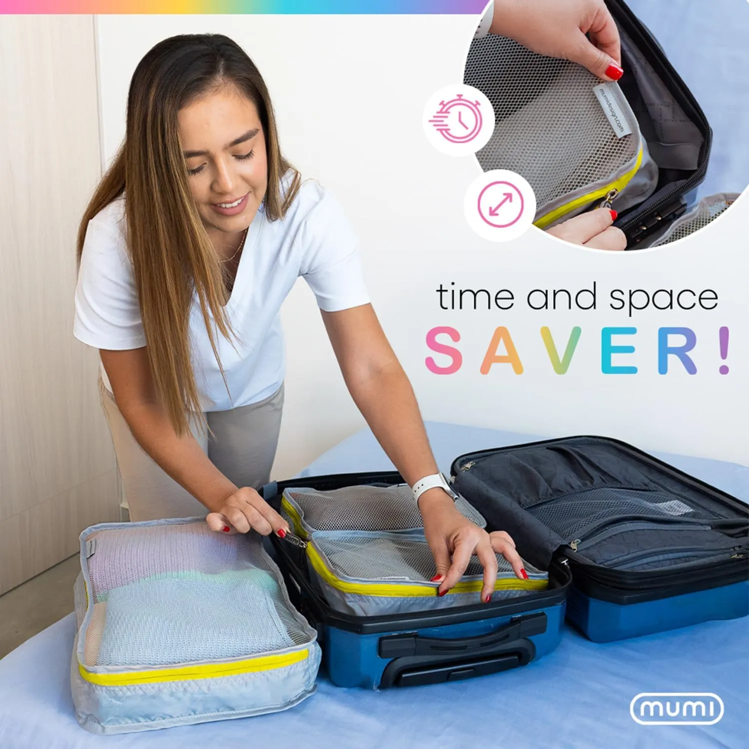MUMI Packing Cubes  5-Piece Compression Packing Cubes for Travel, Luggage Organizers for Suitcases, Carry-On Bags, Backpacks, and Duffel Bags  Space-Saving Travel Essentials - Pink