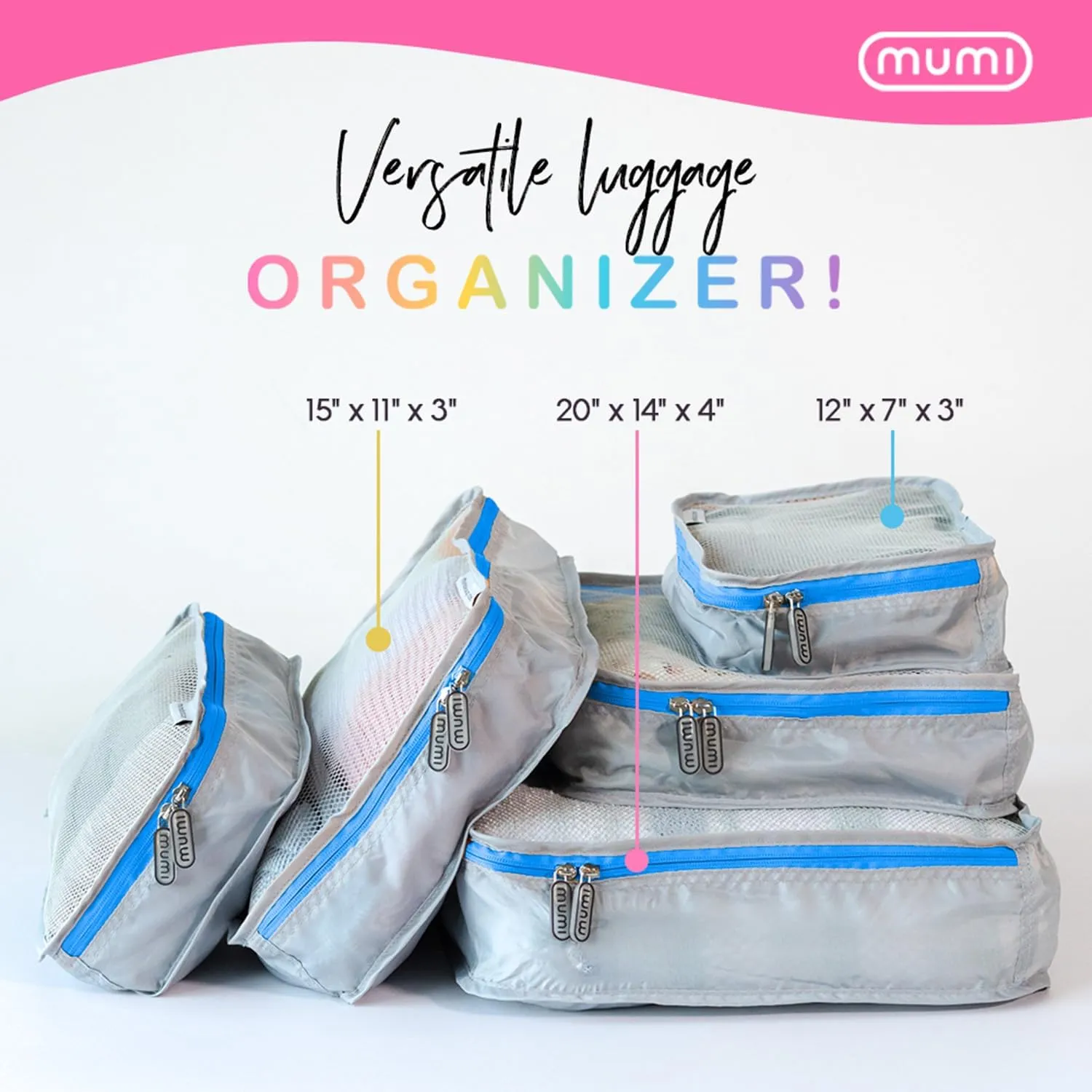 MUMI Packing Cubes  5-Piece Compression Packing Cubes for Travel, Luggage Organizers for Suitcases, Carry-On Bags, Backpacks, and Duffel Bags  Space-Saving Travel Essentials - Pink