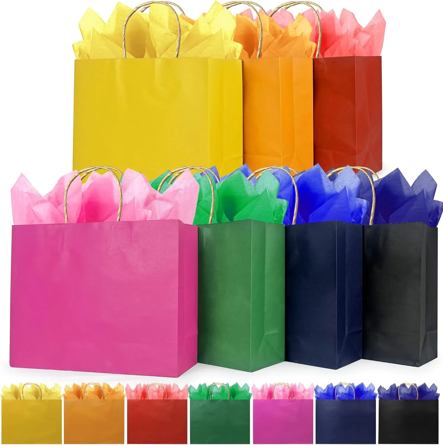 MUMULULU 21 PCS Gift Paper Bags with Handles Bulk 13"x4.5"x10" Large Gift Bags 7 Different Senior Color Bag Multiple Uses