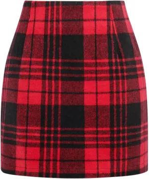 Mywinway Plaid Mini Skirt for Women Fall Winter High Waist A Line Bodycon Pencil Fall Skirts