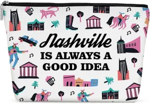 Nashville Gifts Makeup Bag, Nashville Souvenir Nashville Lovers Gift Funny Nashville Travel Vacation Cosmetic Bag for Women Sister Girls Trip Birthday Christmas Bachelorette Party Friendship Gifts