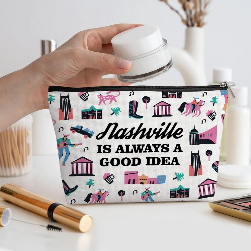 Nashville Gifts Makeup Bag, Nashville Souvenir Nashville Lovers Gift Funny Nashville Travel Vacation Cosmetic Bag for Women Sister Girls Trip Birthday Christmas Bachelorette Party Friendship Gifts