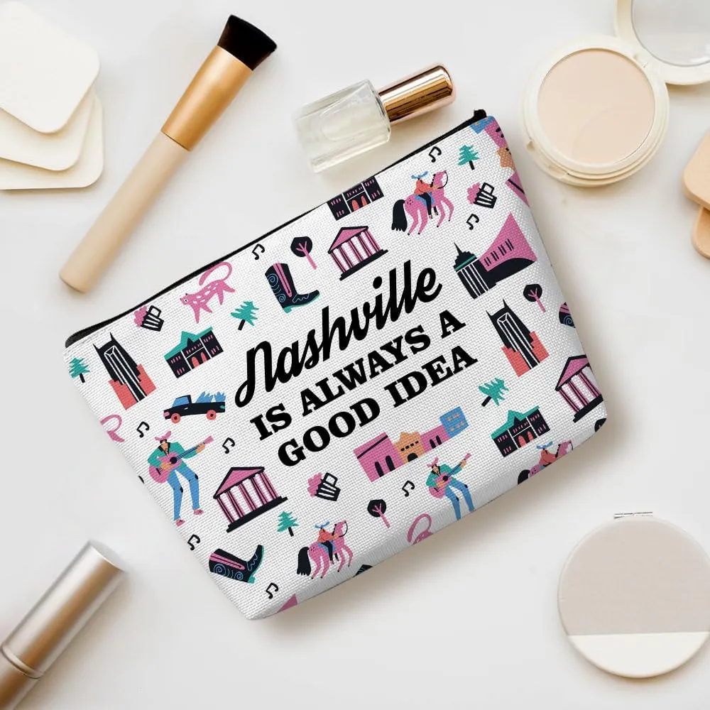 Nashville Gifts Makeup Bag, Nashville Souvenir Nashville Lovers Gift Funny Nashville Travel Vacation Cosmetic Bag for Women Sister Girls Trip Birthday Christmas Bachelorette Party Friendship Gifts
