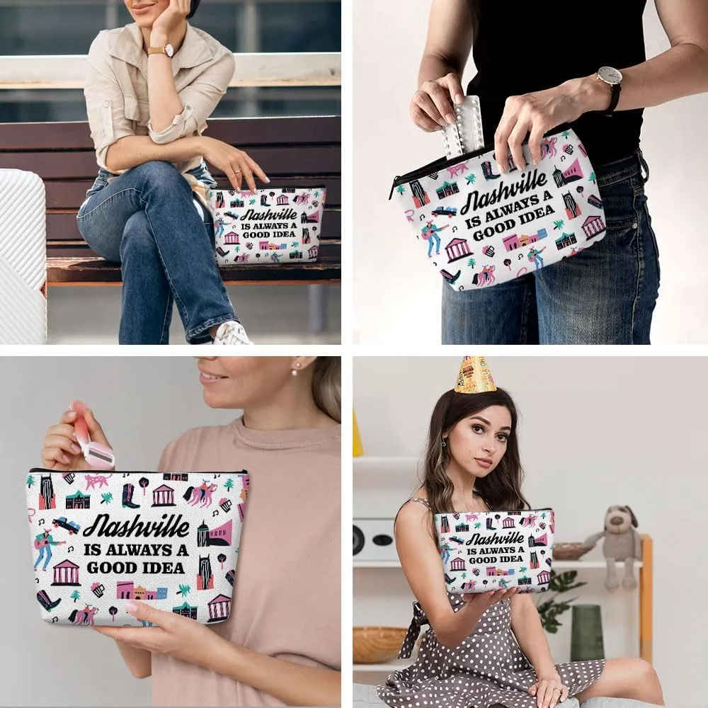 Nashville Gifts Makeup Bag, Nashville Souvenir Nashville Lovers Gift Funny Nashville Travel Vacation Cosmetic Bag for Women Sister Girls Trip Birthday Christmas Bachelorette Party Friendship Gifts