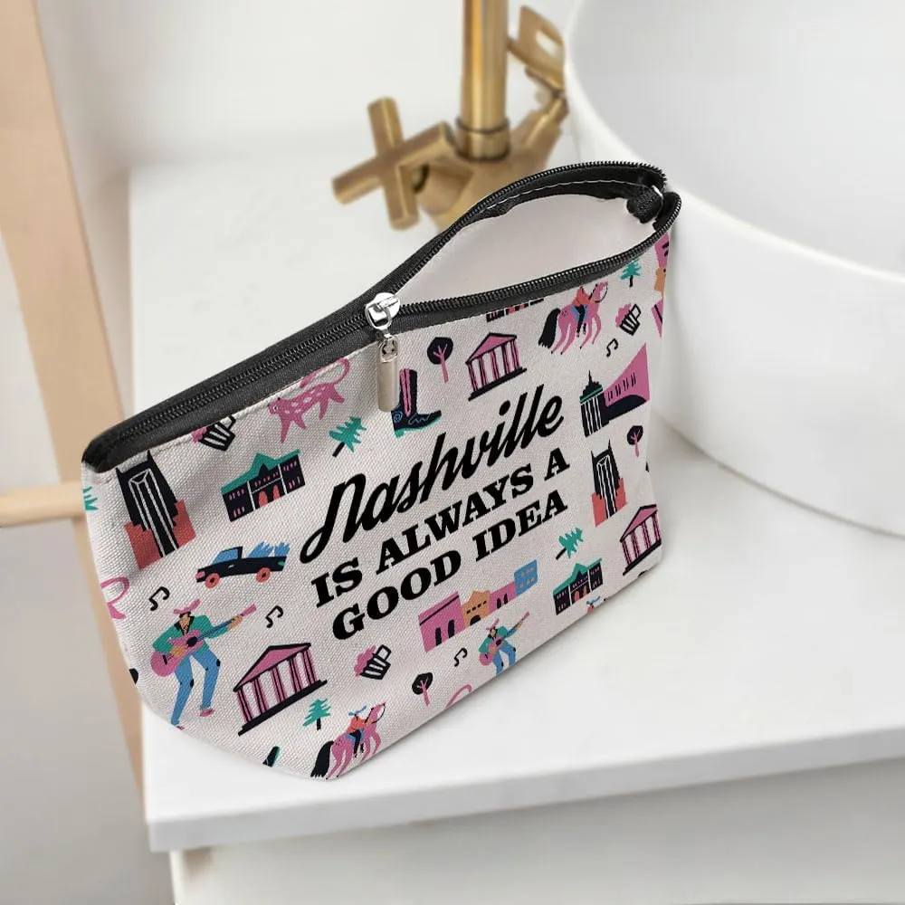 Nashville Gifts Makeup Bag, Nashville Souvenir Nashville Lovers Gift Funny Nashville Travel Vacation Cosmetic Bag for Women Sister Girls Trip Birthday Christmas Bachelorette Party Friendship Gifts