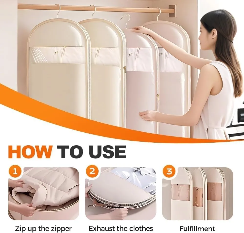 New Style Space Saving Hanging Garment Bag With Self Compression Zipper,Space Saver Closet Organizers,Dust Cover Clothes Bags For Down Coat(Clear,Small Medium Large)