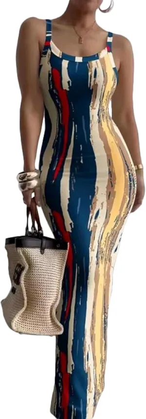 Nimsruc Women Summer Long Dress Casual Slip Sexy Slim Sleeveless Bodycon Maxi Dresses for Women 2024