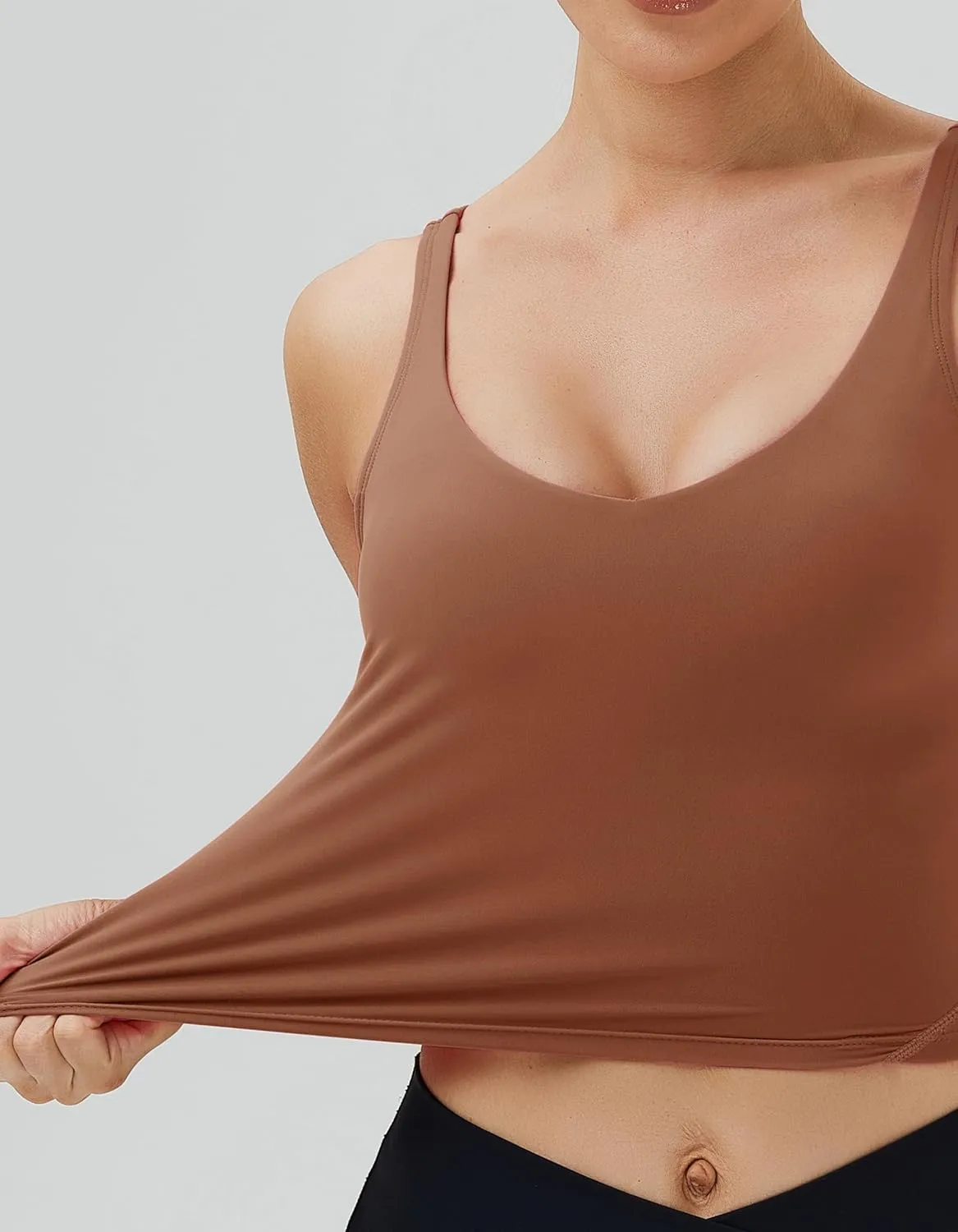Oalka Sports Bra Womens Longline Padded Crop Tank Yoga Bras Workout Fitness Top