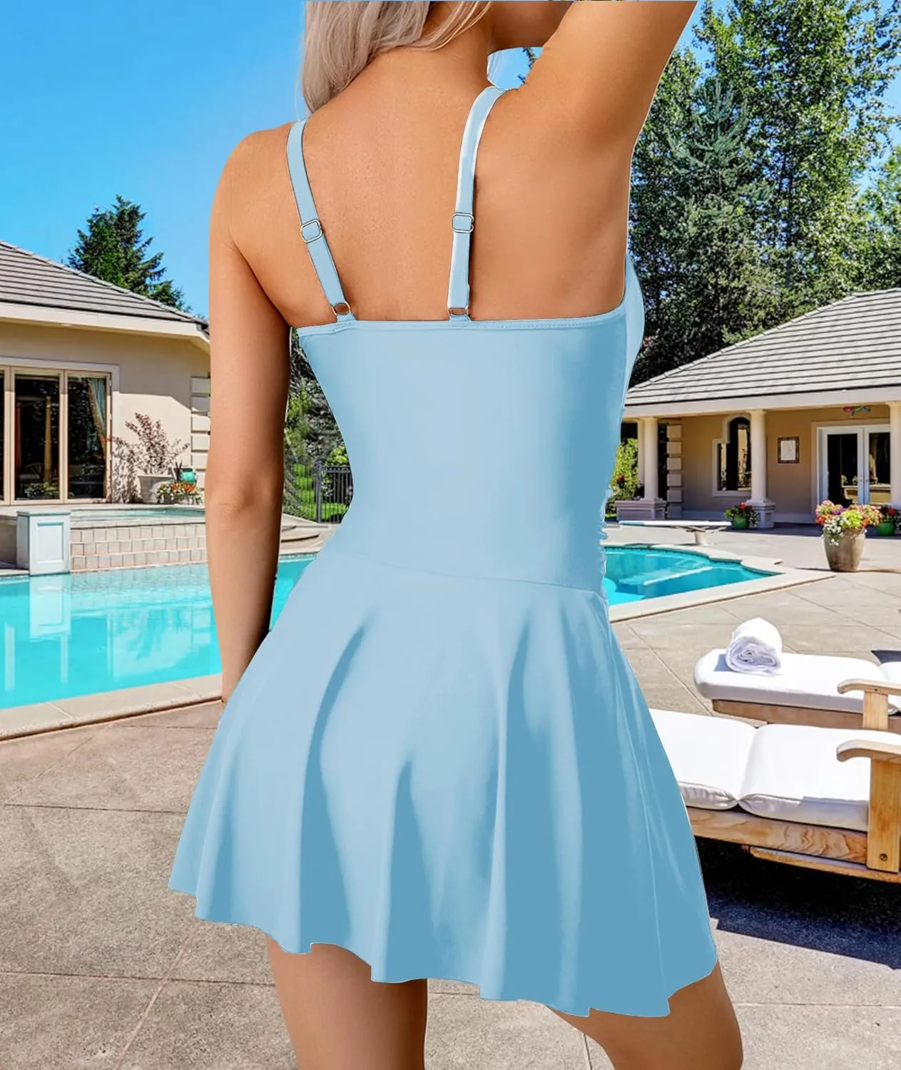 One Piece Swim Dresses for Women Tummy Control Bathing Suit Adjustable Straps Swimdress Swimsuits Swimwear Skirt