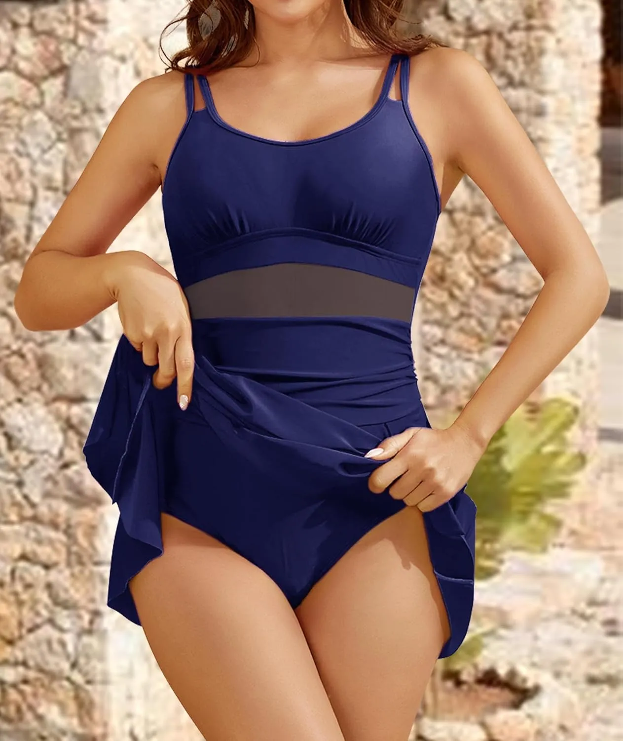 One Piece Swim Dresses for Women Tummy Control Bathing Suit Adjustable Straps Swimdress Swimsuits Swimwear Skirt