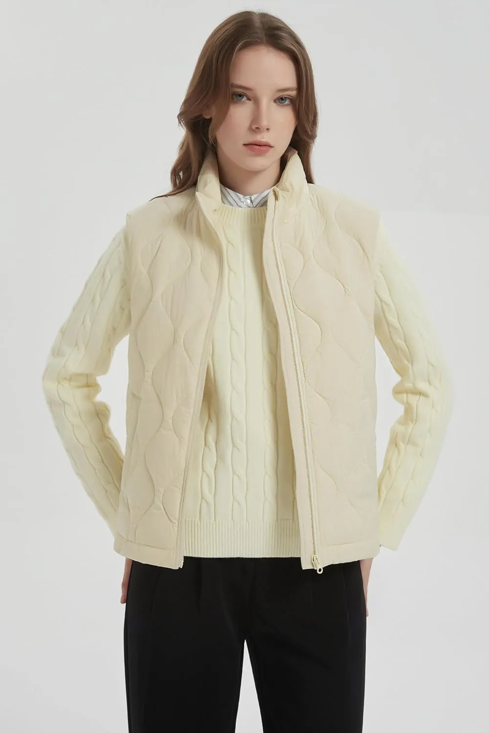 Orolay Women's Cropped Puffer Vest Zip Up Sleeveless Down Jacket Lightweight Stand Collar Quilted Gilet with Pockets