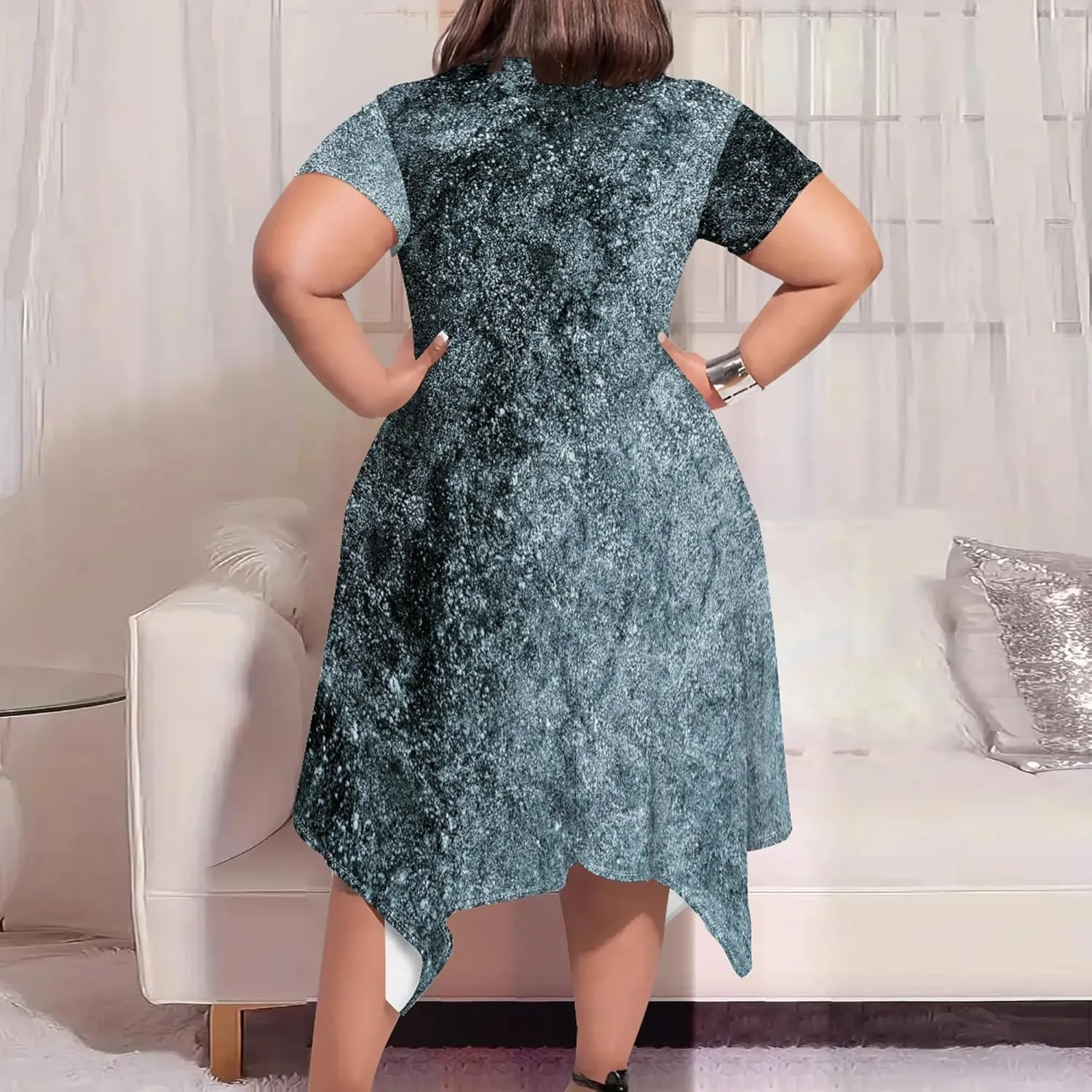 Oversize Tshirt Dress for Women Summer Printing Casual Plus Size Crewneck Short Sleeves Midi Tunic Dress with Pockets