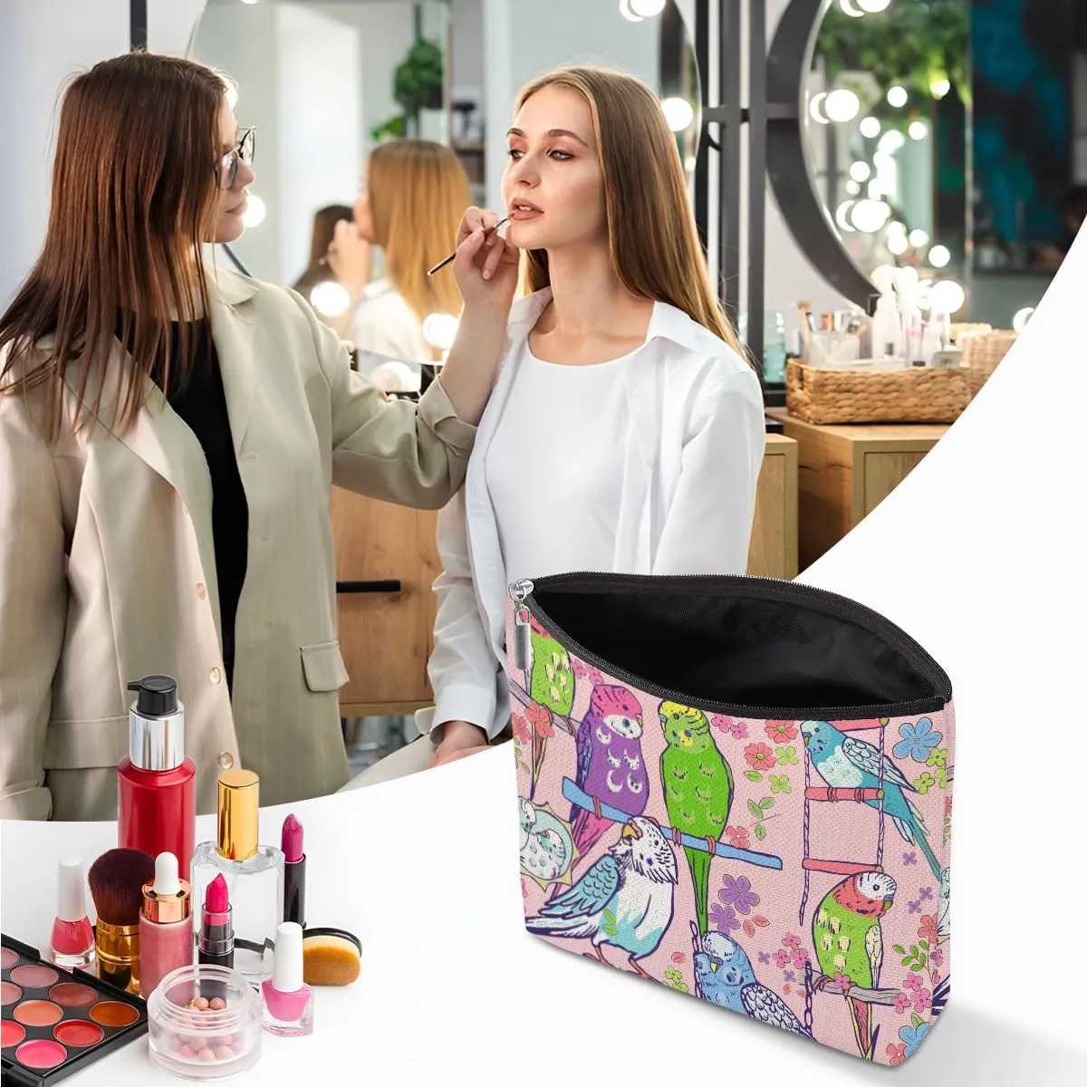 Parrots Makeup Bag, Parrot Lovers Gifts Cosmetic Bag Bird Lovers Gifts Travel Pouch, Parrots Themed Gifts for Women Girls Sisters Friends Niece Wife Friendship Graduation Birthday Gifts