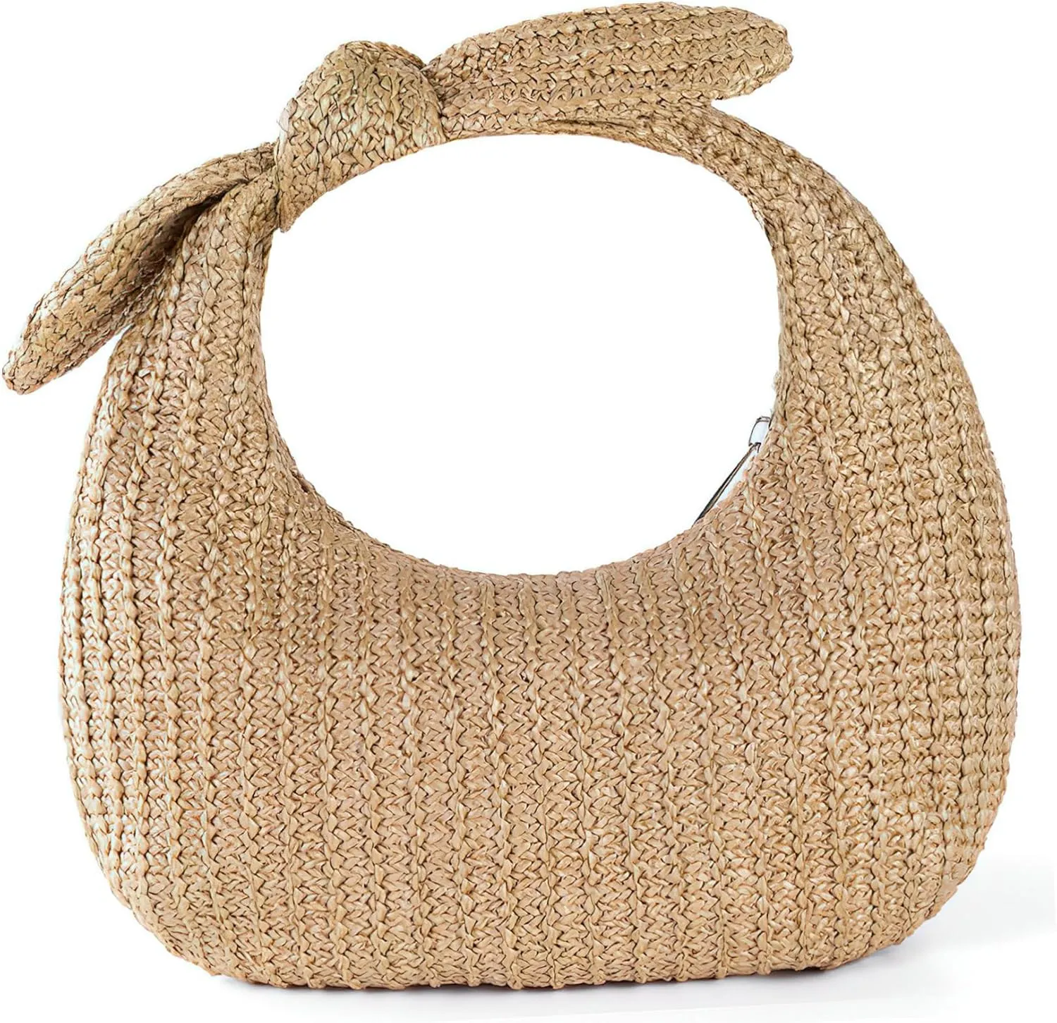 PartyKindom Woven Straw Bag for Women Beach Bag Zipper Large Capacity Holiday Tote