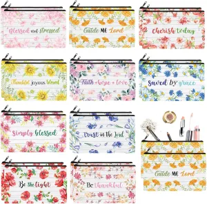 Paterr 20 Pcs Christian Cosmetic Bags Inspirational Bible Verse Makeup Bag with Zipper Canvas Toiletry Pouches Floral Pencil Religious Motivational Graduation Gift for Women Mother Church Favors