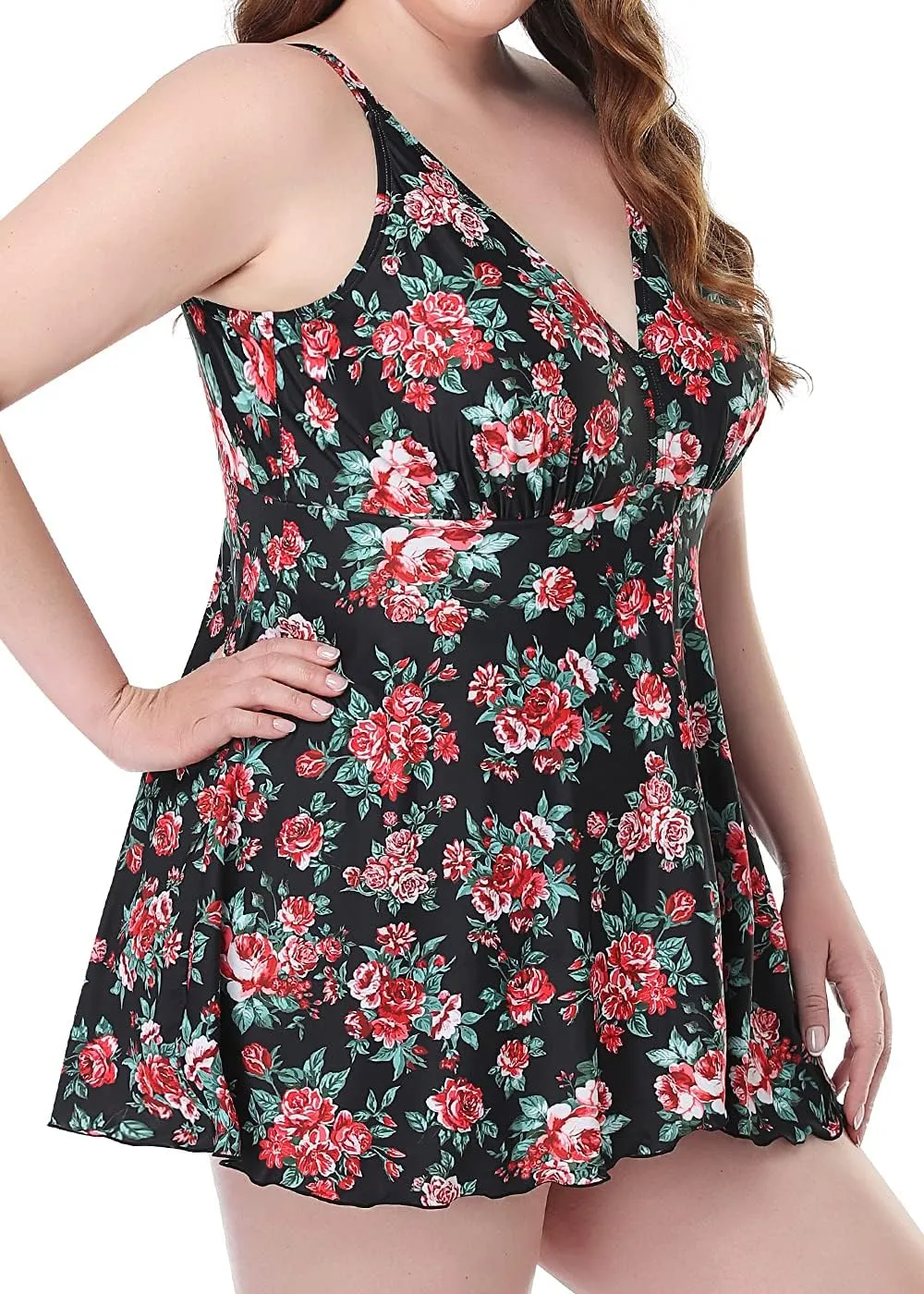 PERONA Women's Swimdress Plus Size Swimwear One Piece Swimsuit Floral Print Bathing Suit