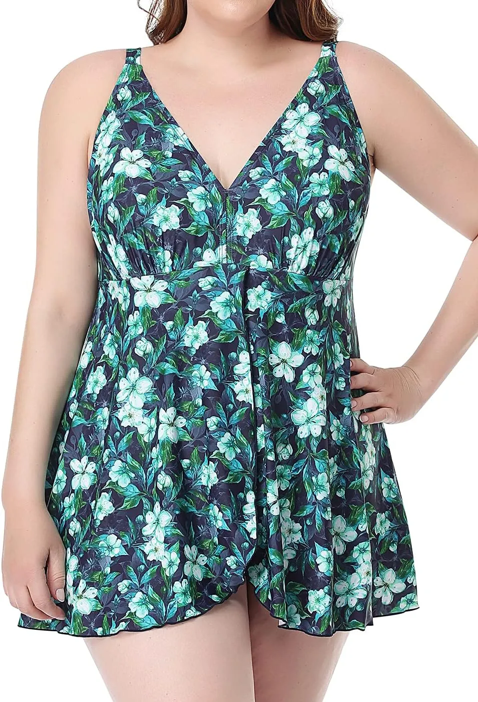 PERONA Women's Swimdress Plus Size Swimwear One Piece Swimsuit Floral Print Bathing Suit