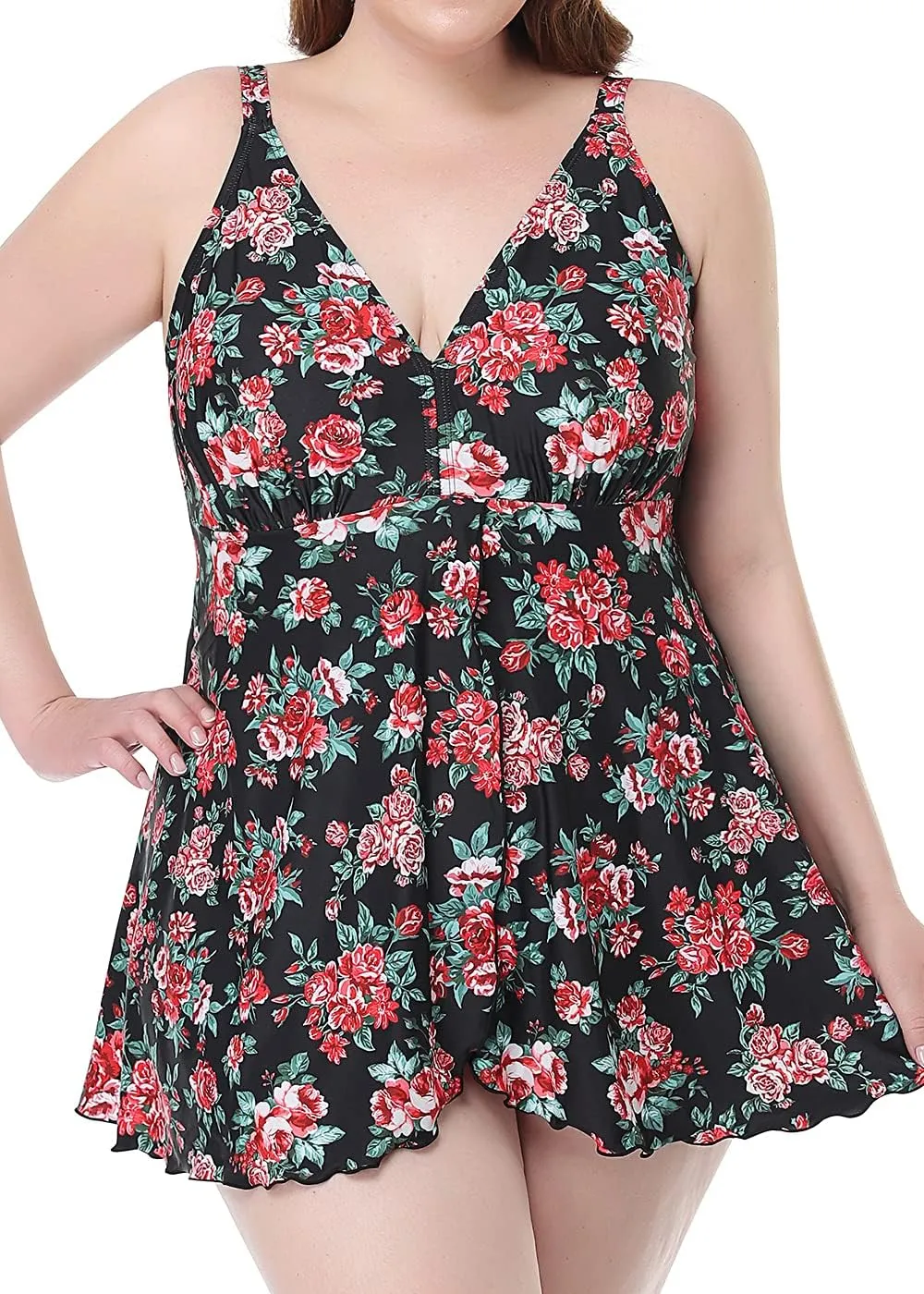 PERONA Women's Swimdress Plus Size Swimwear One Piece Swimsuit Floral Print Bathing Suit