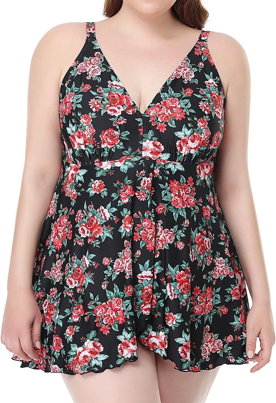 PERONA Women's Swimdress Plus Size Swimwear One Piece Swimsuit Floral Print Bathing Suit