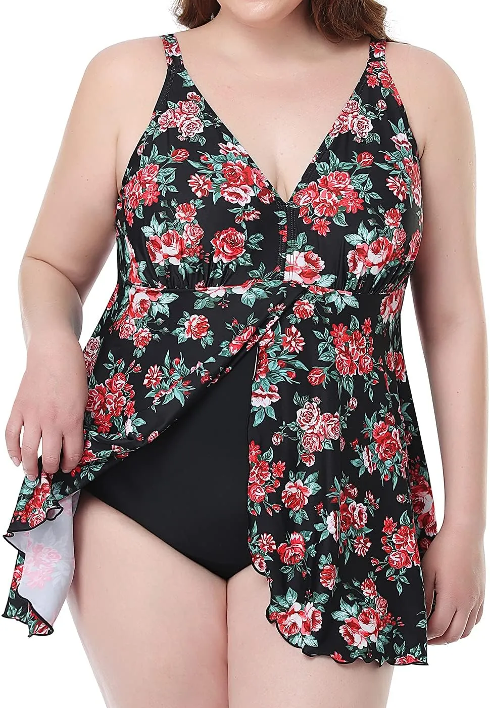 PERONA Women's Swimdress Plus Size Swimwear One Piece Swimsuit Floral Print Bathing Suit