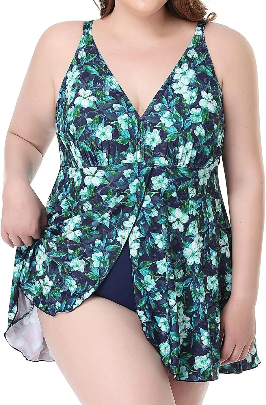 PERONA Women's Swimdress Plus Size Swimwear One Piece Swimsuit Floral Print Bathing Suit