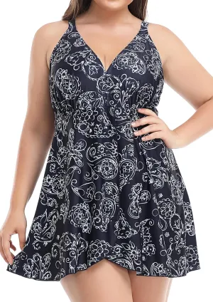PERONA Women's Swimdress Plus Size Swimwear One Piece Swimsuit Floral Print Bathing Suit