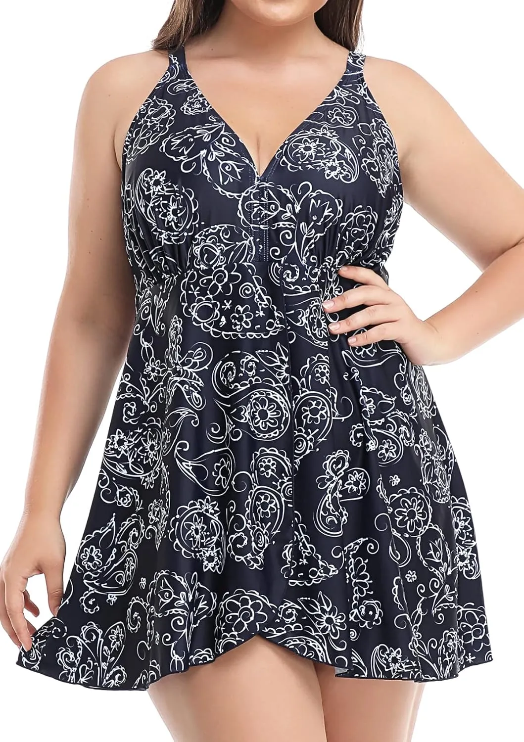 PERONA Women's Swimdress Plus Size Swimwear One Piece Swimsuit Floral Print Bathing Suit