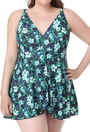 PERONA Women's Swimdress Plus Size Swimwear One Piece Swimsuit Floral Print Bathing Suit