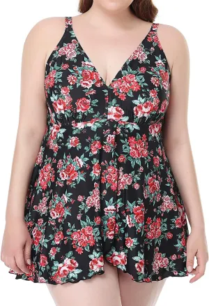 PERONA Women's Swimdress Plus Size Swimwear One Piece Swimsuit Floral Print Bathing Suit