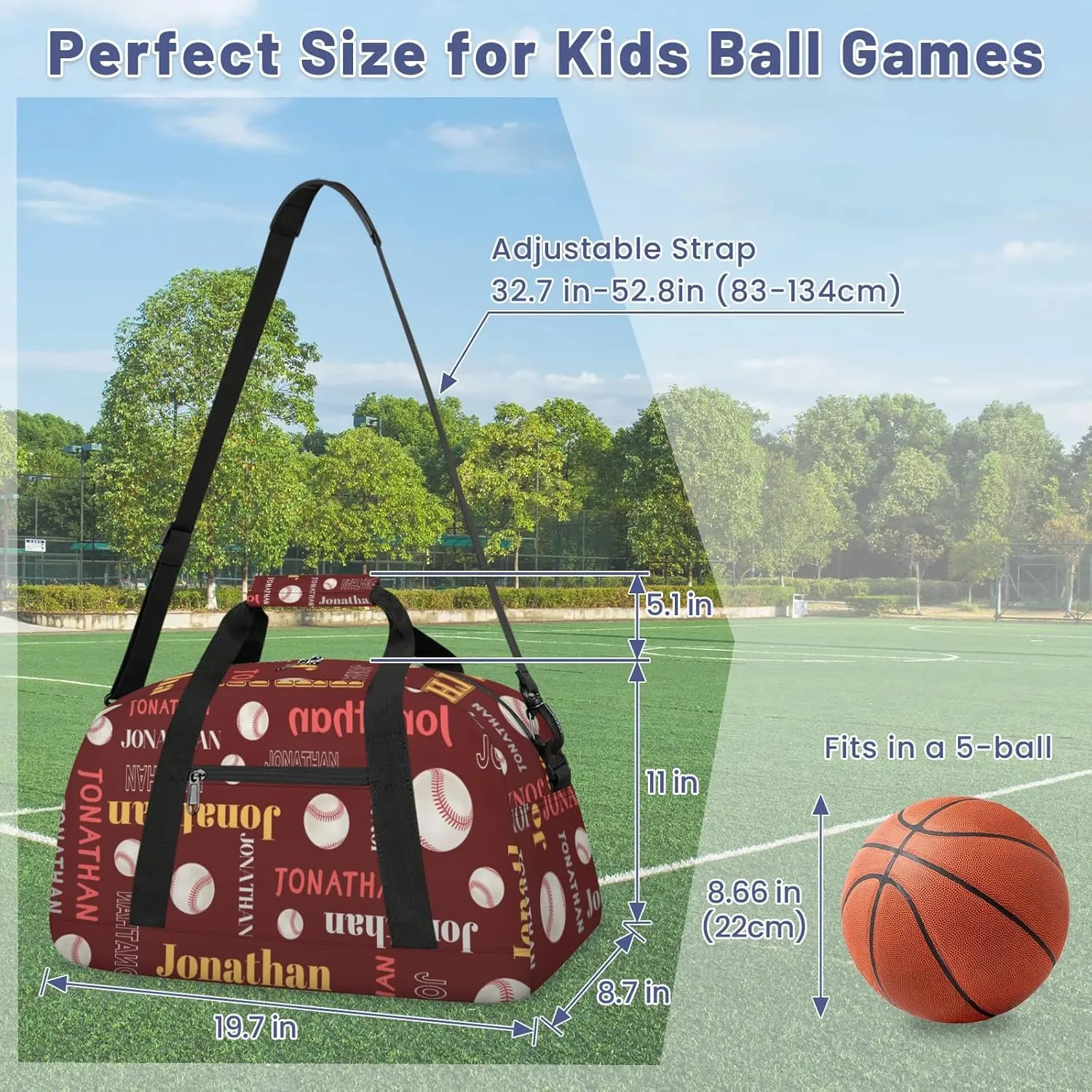 Personalized Duffle Bag - Custom Name Kids Sports Bag, Sleepover Bags for Girls, Lightweight Toddler Boys Overnight Bag for Weekender Travel Cheer Dance Ball Game, Baseball Text