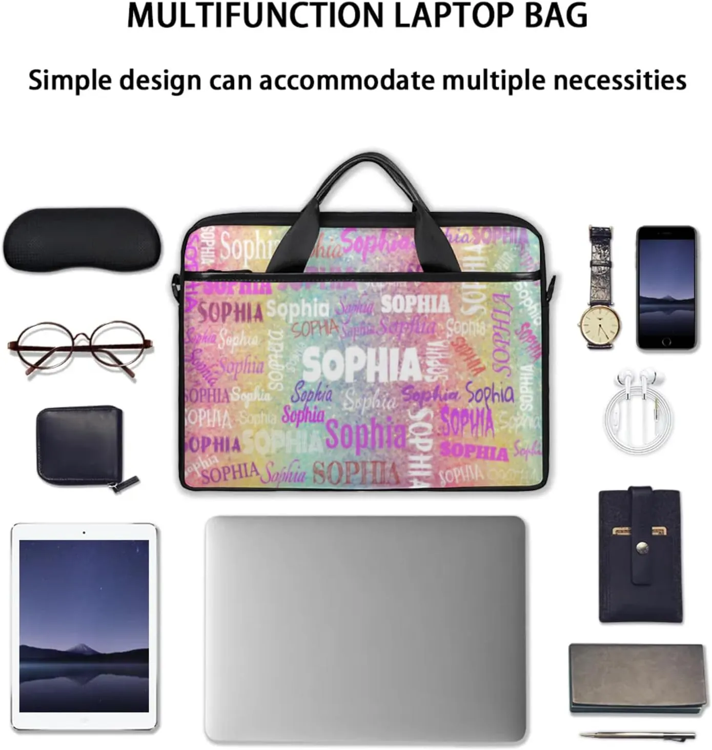 Personalized Name Laptop Bags, Custom Text Laptop Case Shoulder Bag, Computer Bags